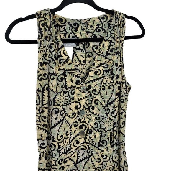 Vtg 80's Dress Midi Sleeveless V-neck Mock Wrap Pinafore Scroll Heart Green Sz S - Picture 6 of 12